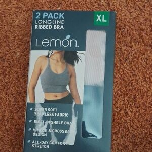 Lemon XL Longline Ribbed Bra 2 Pack - Green and White
